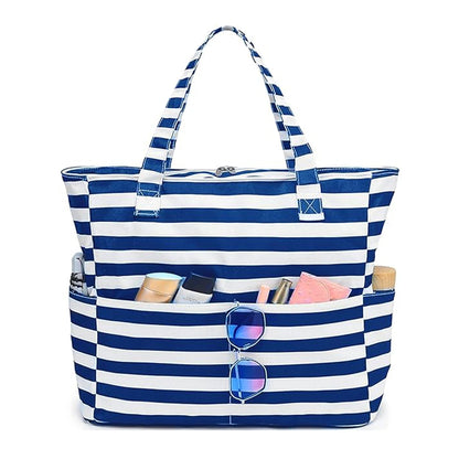 Beach Tote Bag Women，Foldable Travel Bag with Anti-Sand Pocket Lightweight Storage Bag for Gym/Shopping Packable in Carry-On