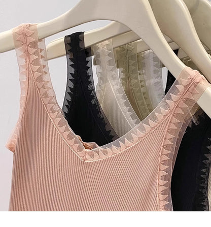 Women Summer Fashion Thin Knitted Undershirt Sleeveless Corset Top Half High Neck Comfortable Breathable Lace Tank Top 2025