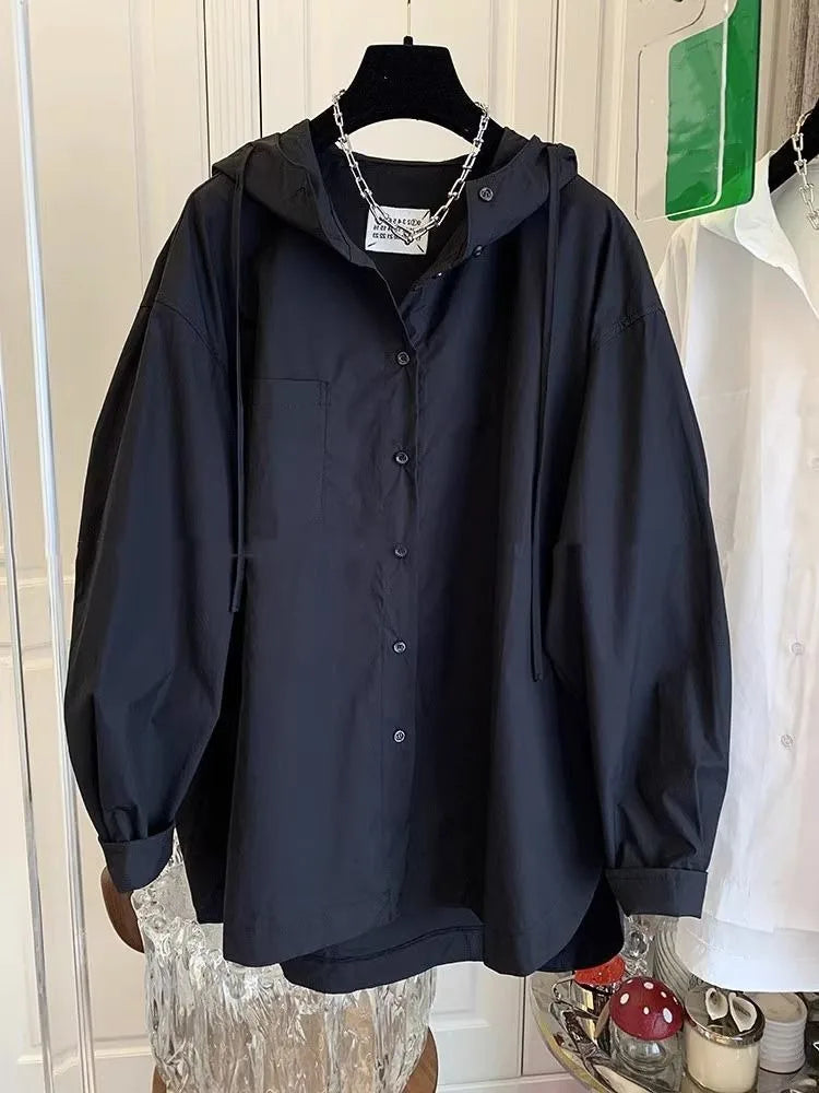 Fashion Women Tops Oversized Blouses Women's Clothing 2025 Blusas Mujer De Moda Long Sleeve Hooded Shirt Casual White Basic Coat