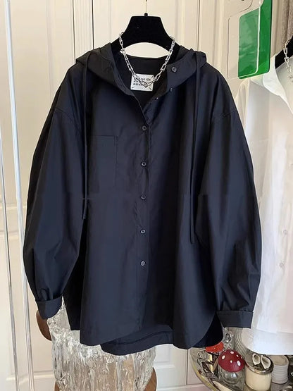 Fashion Women Tops Oversized Blouses Women's Clothing 2025 Blusas Mujer De Moda Long Sleeve Hooded Shirt Casual White Basic Coat