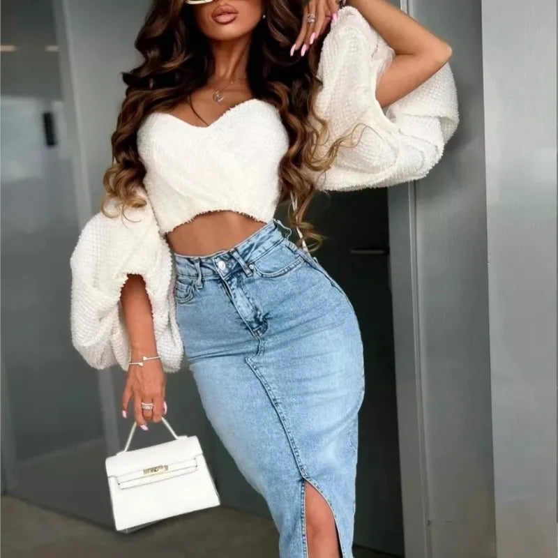 Denim Skirt Woman Streetwear Long Slim Skirts For Women Asymmetric High Quality Skirt Woman 2024 Trend High Waist Long Skirts