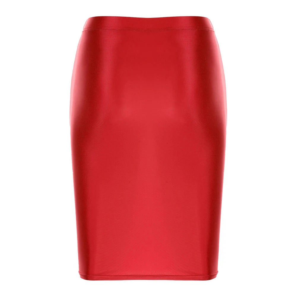 Mini Skirts Skirt For Women Autumn Bodycon Clubwear Glossy Shiny Stretchy Summer Tight Fitting High Waist Knee-length