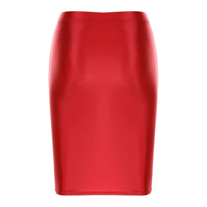 Mini Skirts Skirt For Women Autumn Bodycon Clubwear Glossy Shiny Stretchy Summer Tight Fitting High Waist Knee-length