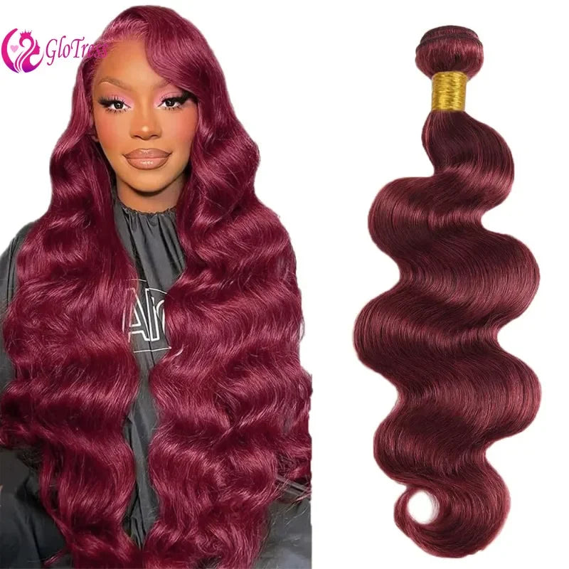 Human Hair Bundles 12-26 Inches Wine Red Bundles Body Wave Hair Weave 100% Brazilian Human Hair Extensions 1PC/100g 99J