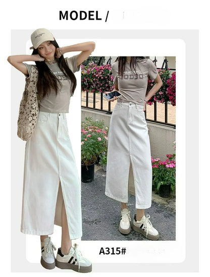 Casual High Quality Maxi Denim Skirts for Women Summer 2025 Fashion White Jeans Dress Long Y2k Medium-length A- Line Skirt Denim