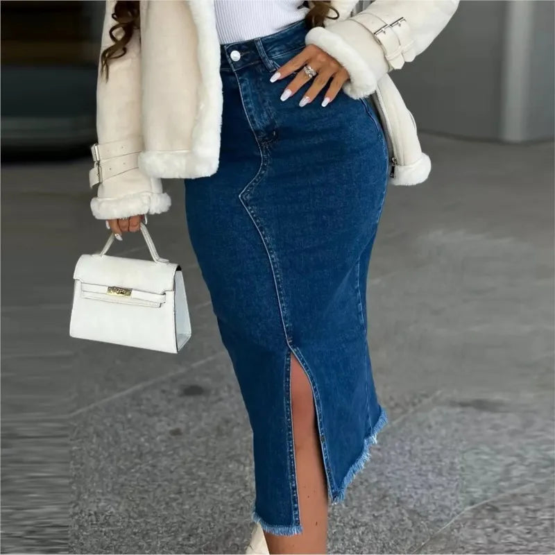 Denim Skirt Woman Streetwear Long Slim Skirts For Women Asymmetric High Quality Skirt Woman 2024 Trend High Waist Long Skirts