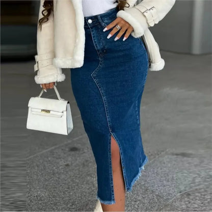 Denim Skirt Woman Streetwear Long Slim Skirts For Women Asymmetric High Quality Skirt Woman 2024 Trend High Waist Long Skirts