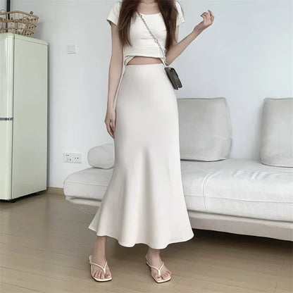 Satin Skirts for Women Korean Reviews Many Girls Clothes Women's 2025 Summer NEW High Waisted Mid Long Skirts Fashion women skir