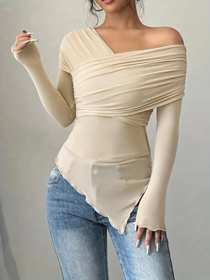 Women's Tops Summer Casual Fashion V-Neck Long Sleeve Strapless Top T-Shirt Women Clothing Feminist Shirt Harajuku Y2k Top