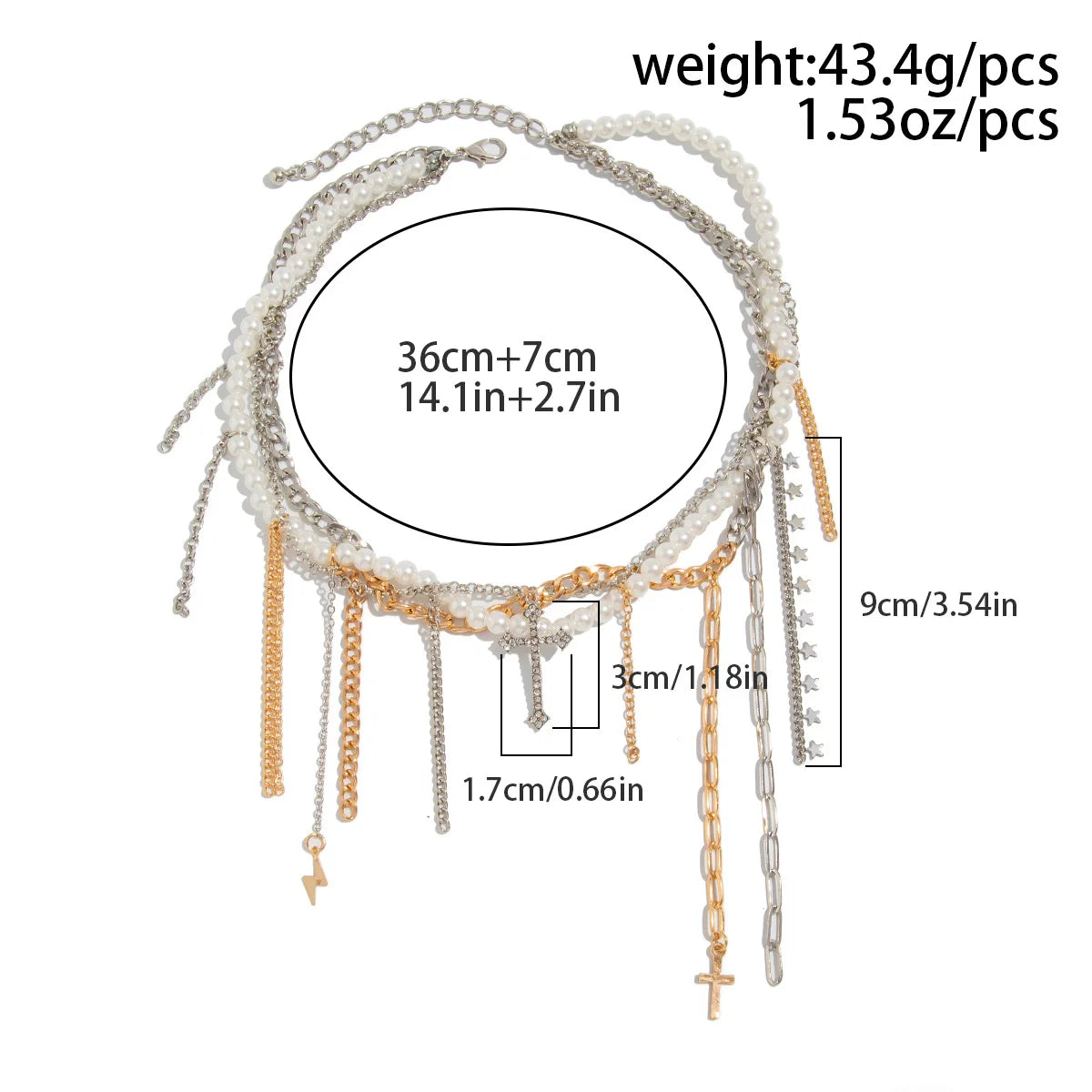 Necklaces for Women Heart-shaped Cross Imitation Pearl Tassel Long Necklace Colliers Femmes Girl Stuff