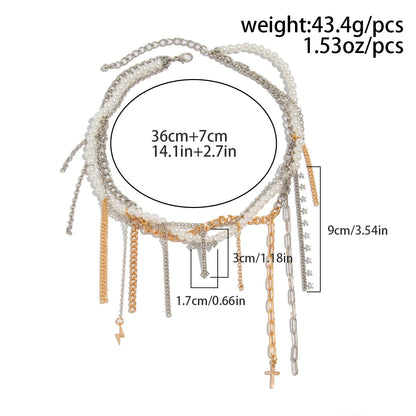 Necklaces for Women Heart-shaped Cross Imitation Pearl Tassel Long Necklace Colliers Femmes Girl Stuff