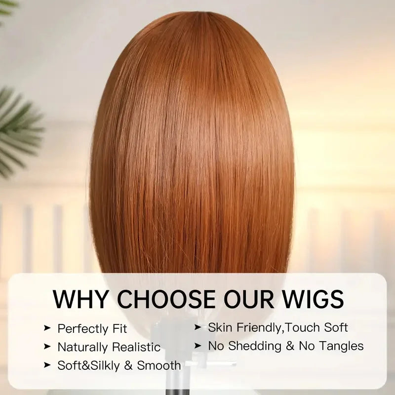 16in Vibrant Orange Straight Synthetic Wig with Bangs -Heat Resistant, Natural Look for Women, Perfect for Daily Wear & Parties