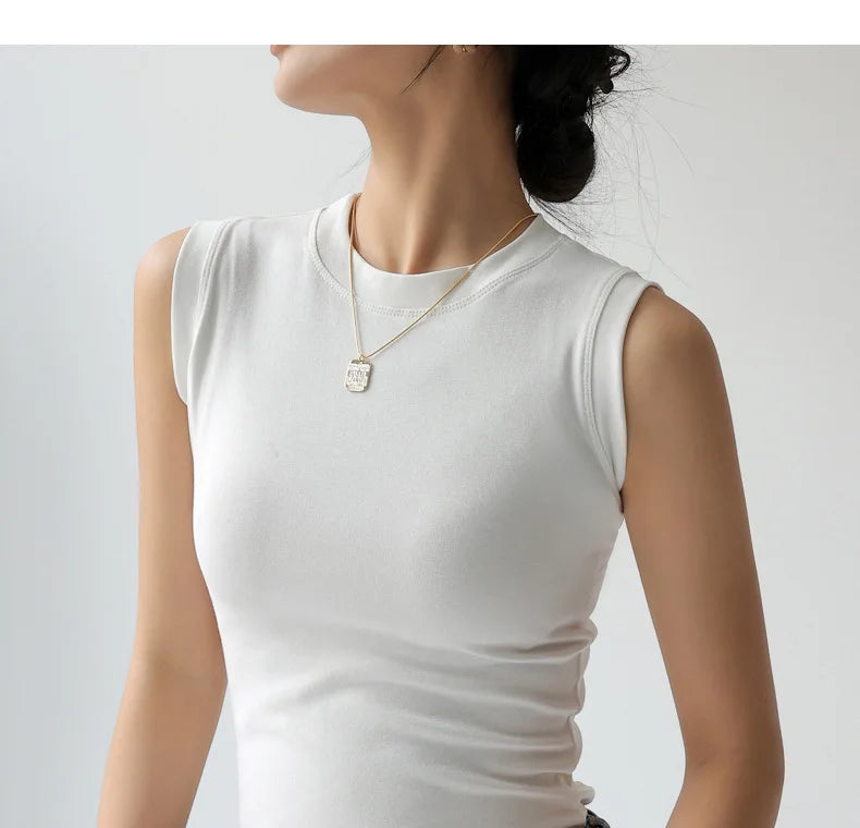 Women's Pure Cotton High Strecth Sleeveless Top Scoop Neck Breathable Solid Versatile Basic Camisole T-shirt Hot Tops for Women