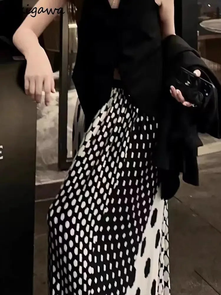 Summer Skirts for Women 2025 Faldas Mujer De Moda High Waist A-line Vintage Polka Dot Jupe Loose Pleated Skirt Korean Long Saia