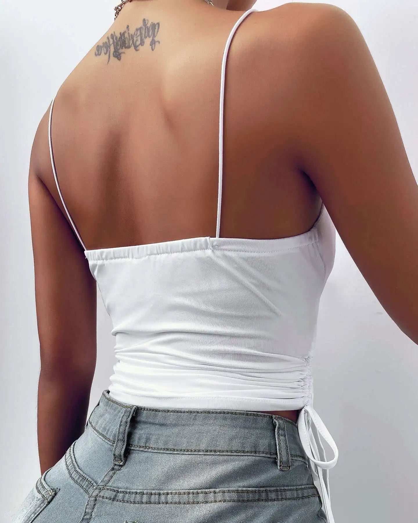 Women Tank Top V Neck Camisole Cami Drawstring Spaghetti Strap Top Loose Sleeveless Blouses Tank Shirt Summer Crop Top