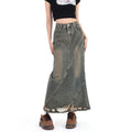 Women Denim Skirt Y2k Emo 2000s Clothes Long Skirt Harajuku Korean 90s Fashion Vintage Gradient A-line Jean Skirt Grunge Clothes