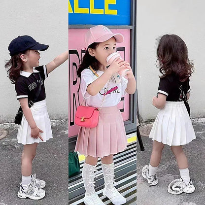 Children's Skirt With Shorts Spring Korea Style Clothes Black A Line High Waist Mini Dress Summer Black Pleated Skirt for Girl