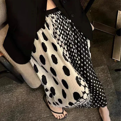 Summer Skirts for Women 2025 Faldas Mujer De Moda High Waist A-line Vintage Polka Dot Jupe Loose Pleated Skirt Korean Long Saia