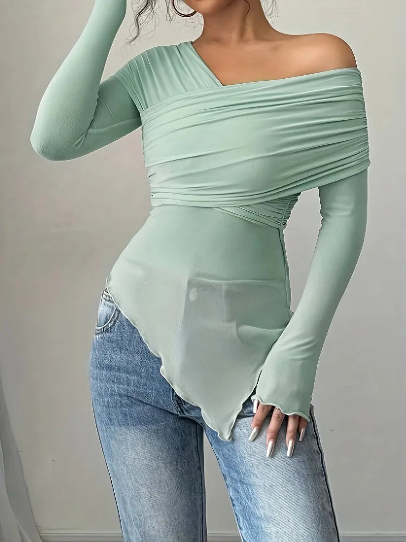 Women's Tops Summer Casual Fashion V-Neck Long Sleeve Strapless Top T-Shirt Women Clothing Feminist Shirt Harajuku Y2k Top