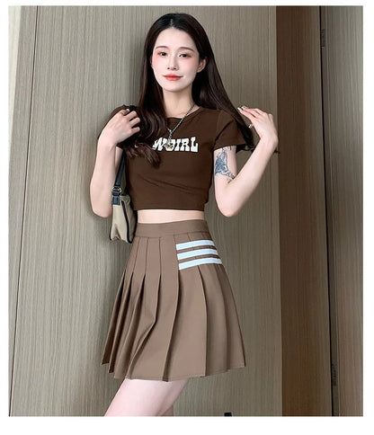 Women's Skirt With Shorts Summer Black Pleated Skirt For Girls Brown A Line High Waist Y2k Mini saias Spring Korea Style Clothes