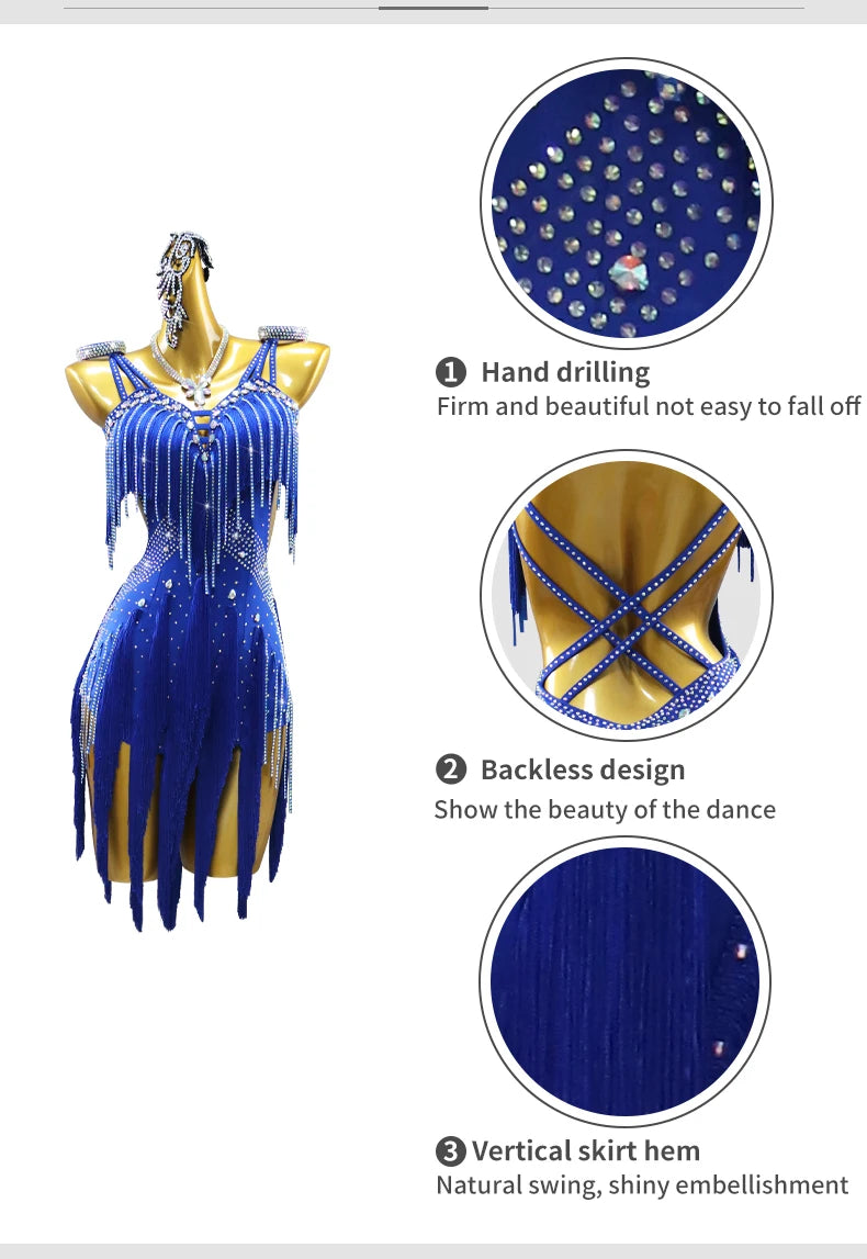 Evening Dress Latin Dance Costume Womens 2025 Dancewear Girl Adult Short Fringed Clothing American Competition Stage Sports Suit