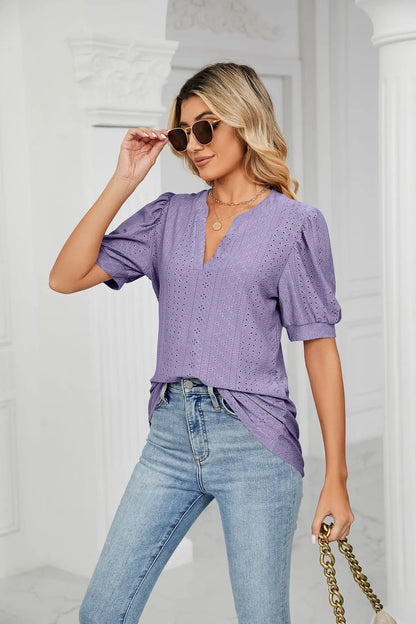Womens Tops V Neck Ruffle Sleeve Blouses Short Sleeve Casual Tops T-Shirts for Women Autumn Winter