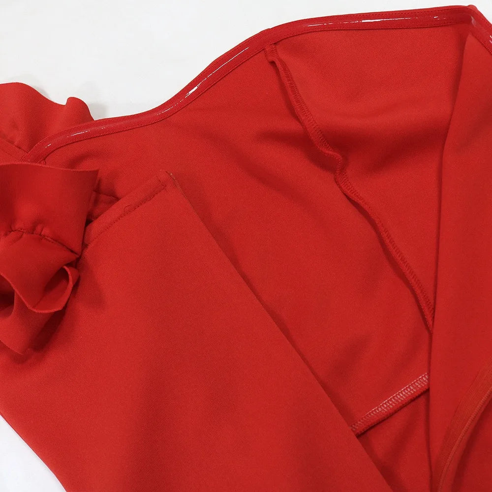 Sexy Dresses for Woman 2025 New Summer Red One Shoulder Ruffles Sheath Mini Length Elegant Ladies Evening Night Birthday Dress