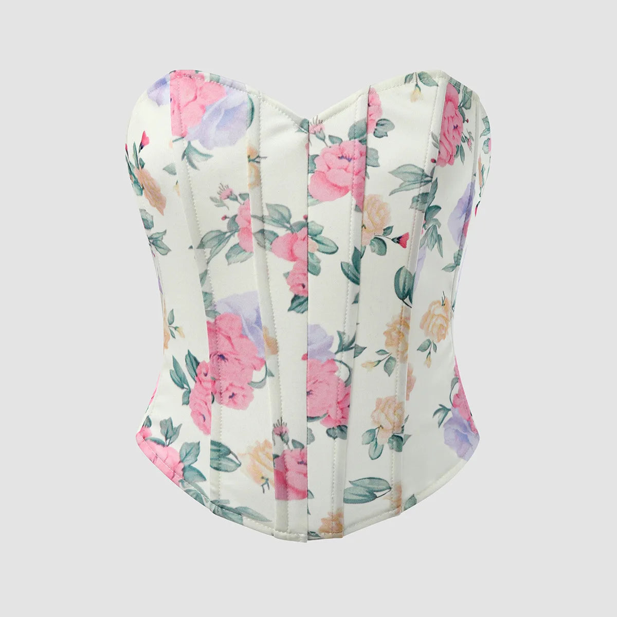 Women Floral Top Sexy Spicy Girl Tank Top Low cut Open Back Flower Wrapped Chest Diamond Fish Bone Strap Waist Vest Tank Top