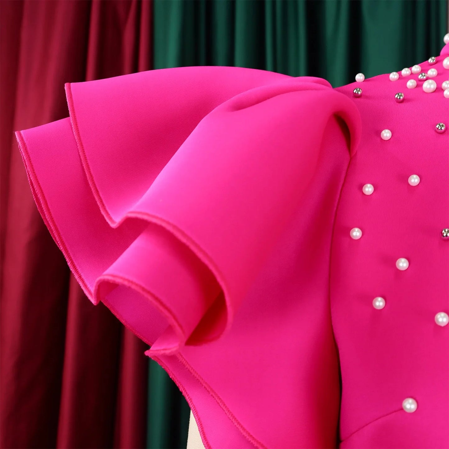 Elegant Dresses for Women O Neck Ruffles Sleeve Beaded Sheath Package Hips Mid Calf Luxury Birthday Party Dinner Vestidos Mujer