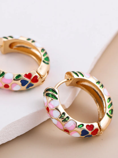 New Fashionable Colorful Round Earrings Retro Metal Enamel Floral Ear Accessories Unique Party Jewelry Gift for Women