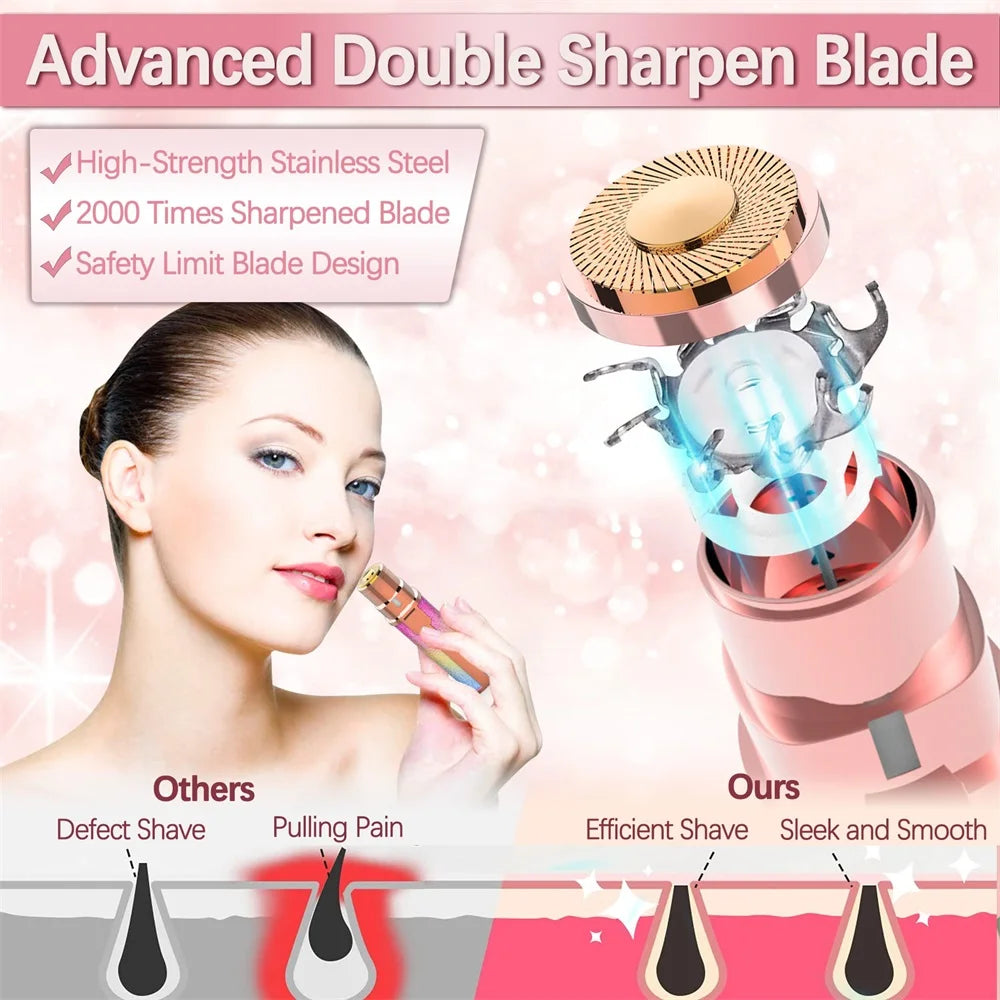Face Hair Remover LED Ligh Painless Hair Shaver Trimmer Blade Facial Hair Removal 2 IN 1 Electric Eyebrow Trimmer Razor