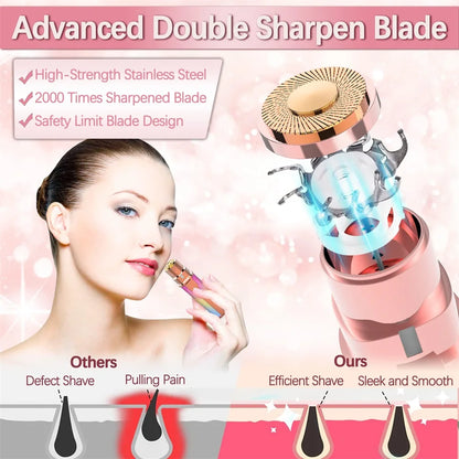 Face Hair Remover LED Ligh Painless Hair Shaver Trimmer Blade Facial Hair Removal 2 IN 1 Electric Eyebrow Trimmer Razor