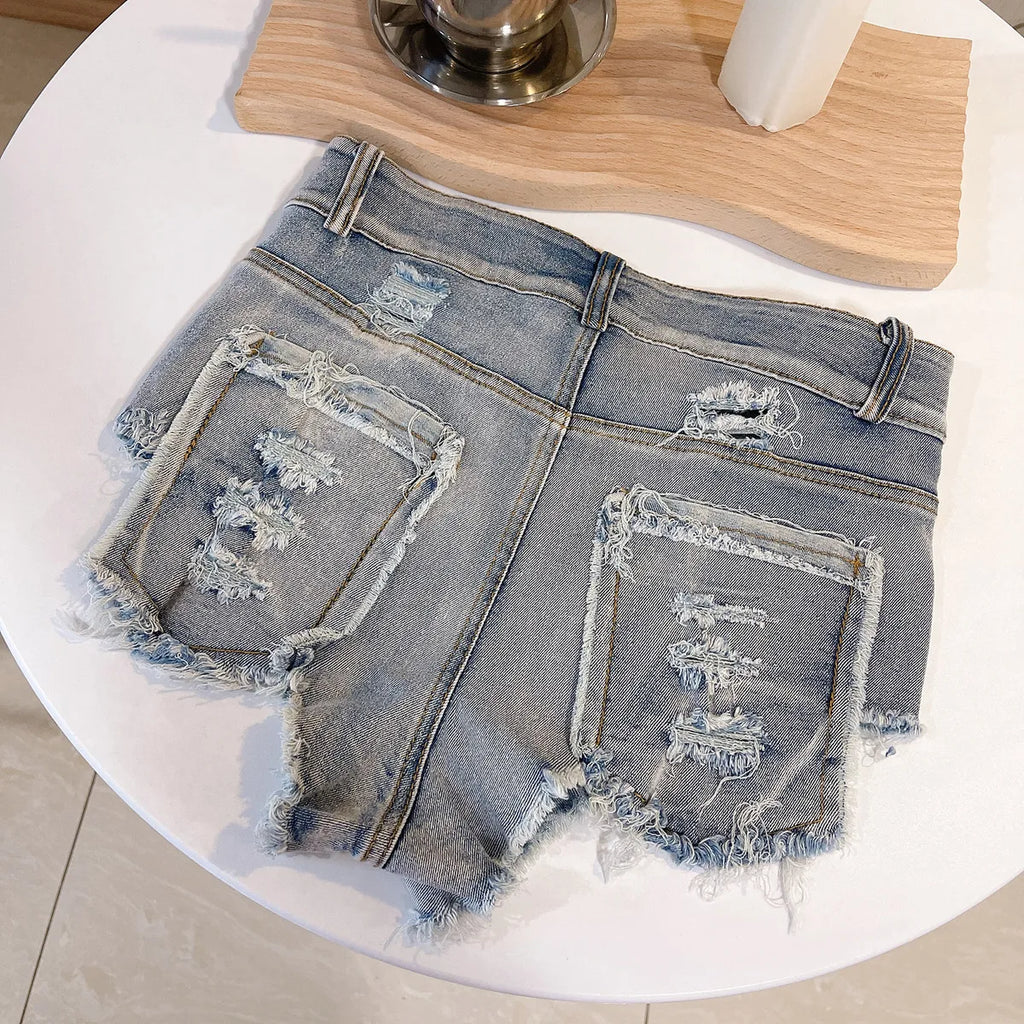 Short Jeans Women 2025 New Hole Raw Edge High Waist Tight Jeans Shorts Female Light Color Sexy Bodycon Ultra Shorts