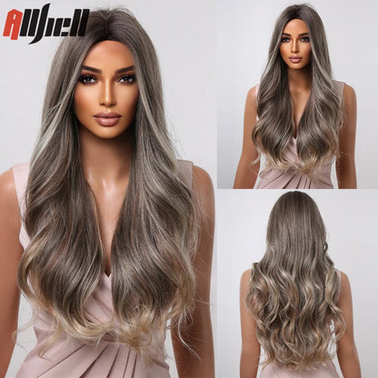 Long Wavy Wine Red Synthetic Wigs Natural Wave Afro Wigs With Bangs for Black Women Cosplay Costume Wig Heat Resistant Fiber