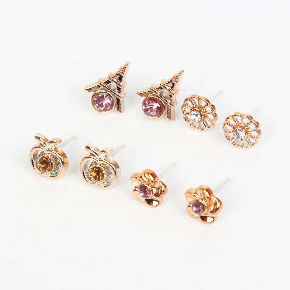 New Fashion 100 Pairs/Lot Colorful Rhinestone Mutiple Styles Random Stud Earrings For Women Lady Simple Couple Friends Earwear