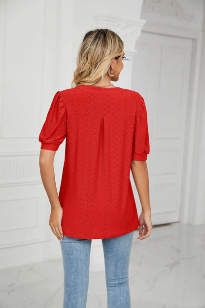 Womens Tops V Neck Ruffle Sleeve Blouses Short Sleeve Casual Tops T-Shirts for Women Autumn Winter