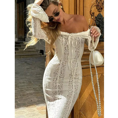 Women's Dresses New Sexy One-word Shoulder Lace Temperament Tube Top Long Dress Slim Fishtail Dress for Women