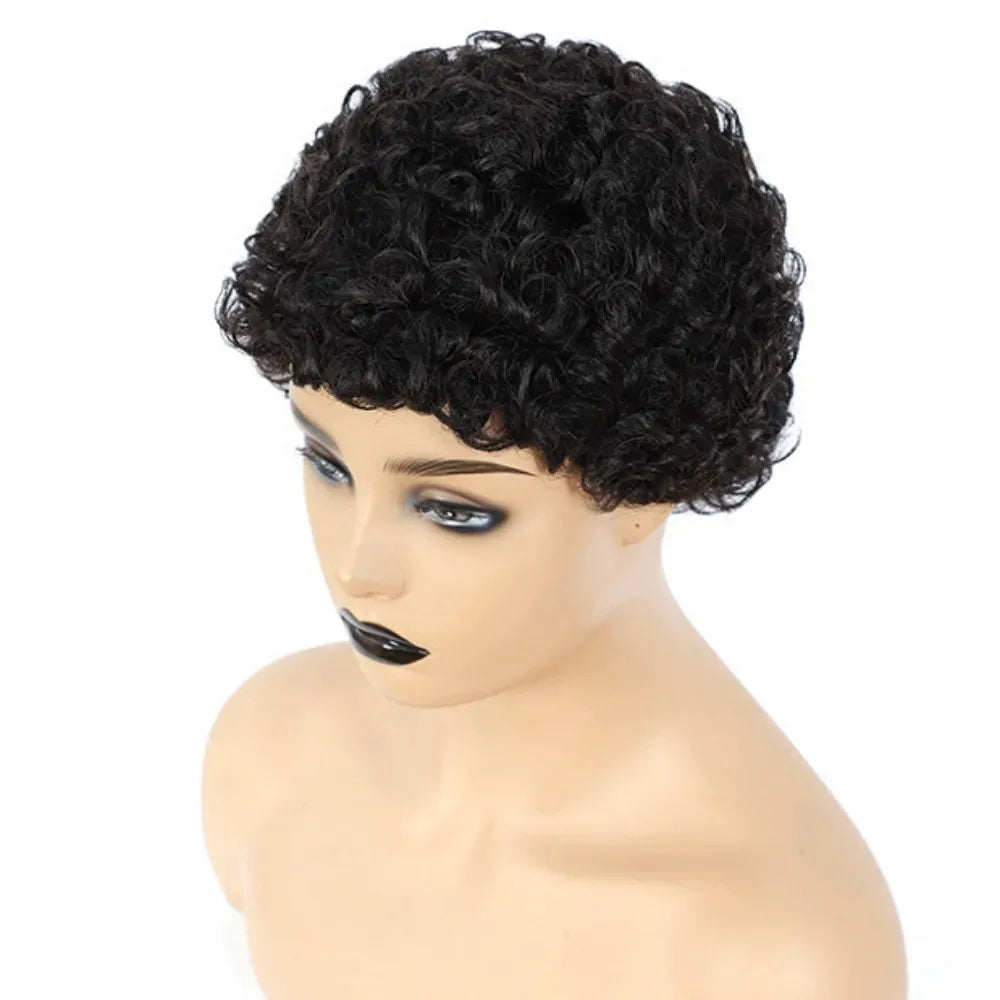 Wigs for Women Curly Wig with Bangs Full Machine Made Wig Machine Made Short Human Hair