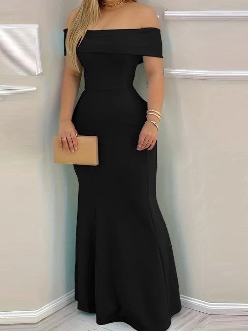 Women's Evening Dress 2025 Spring/summer Red short sleeve Ruffle Hem Bodycon Dress Wrap Hip High Waist Party Tight Maxi Dress