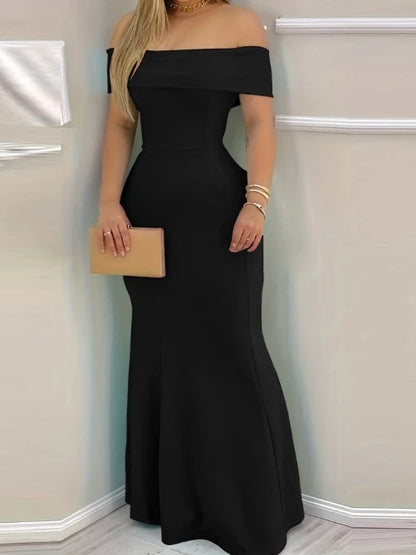 Women's Evening Dress 2025 Spring/summer Red short sleeve Ruffle Hem Bodycon Dress Wrap Hip High Waist Party Tight Maxi Dress