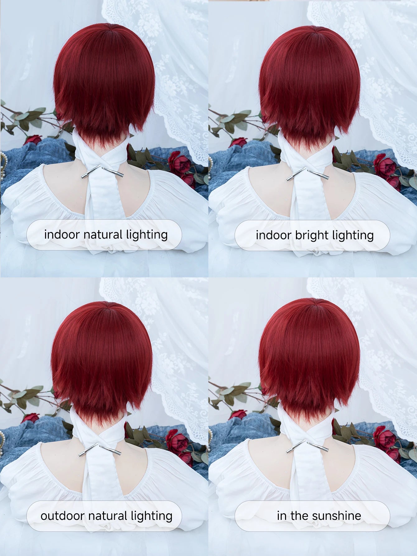 8Inch Wine Red Color Handsome Synthetic Wigs With Bang Short Straight Hair Wig For Man or Women Daily Use Cosplay Heat Resistant