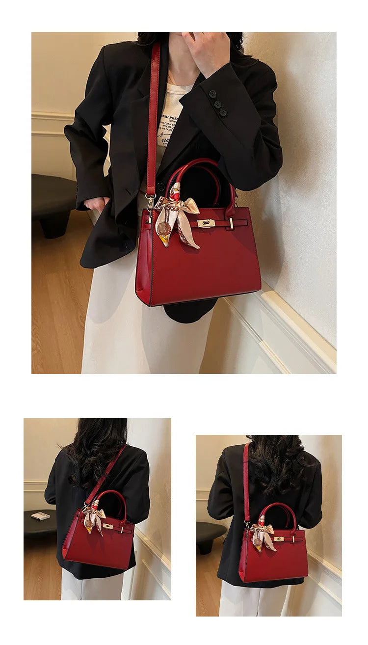 2025 New! Women's Red Tote Bag - Light Luxury, Large Capacity, Elegant Design, Versatile for Work & Party, Premium PU Leather