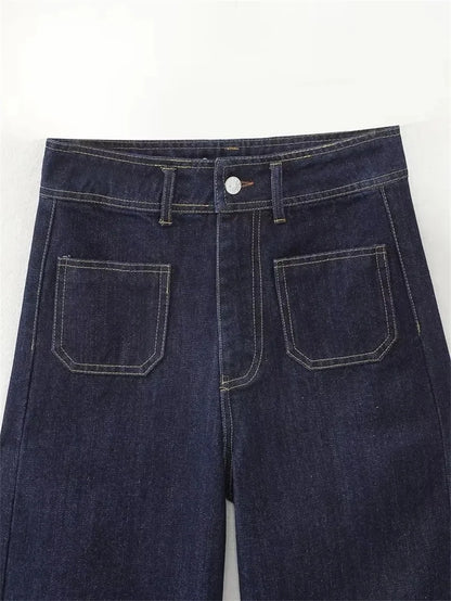 Casual Women's High Waist Straight-leg Jeans Pants Fashion All-match Full Length Denim Pants Pocket Zipper Jean Trousers