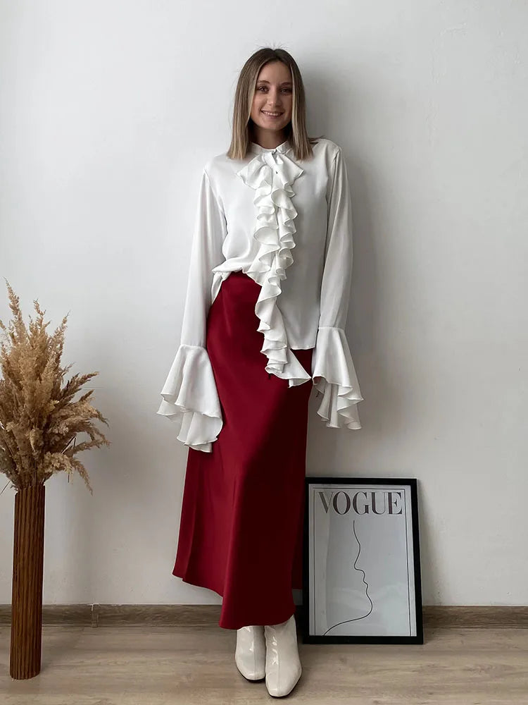 Long Black Satin Skirts Women For Work Summer Autumn Straight Brown Skirt Long Belt Coffee Formal Silk Maxi Skirt For Ladies