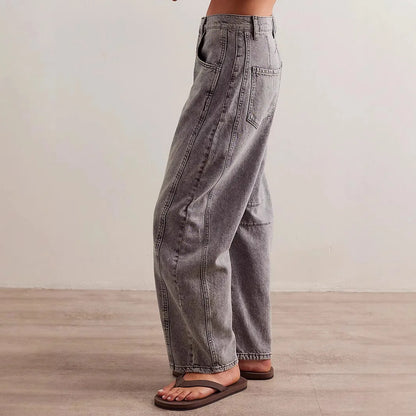 Women's Four Seasons New Fashion Low-rise Jeans Casual Loose Wash Wide-leg Pants Women's Simple Comfortable Straight Leg Jeans