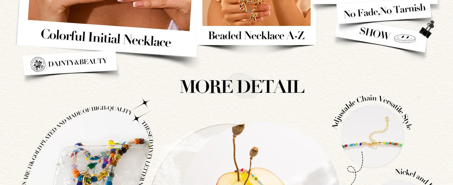 Colorful Initial Necklaces for Women Bubble Handmade Beaded Dainty Cute Beach Boho Necklace Trendy Jewelry Choker Necklace