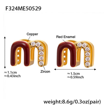 Modern Red Enamel Earrings For Women Copper Gold Plated Female Ear Studs Girls Charming Daily Jewelry