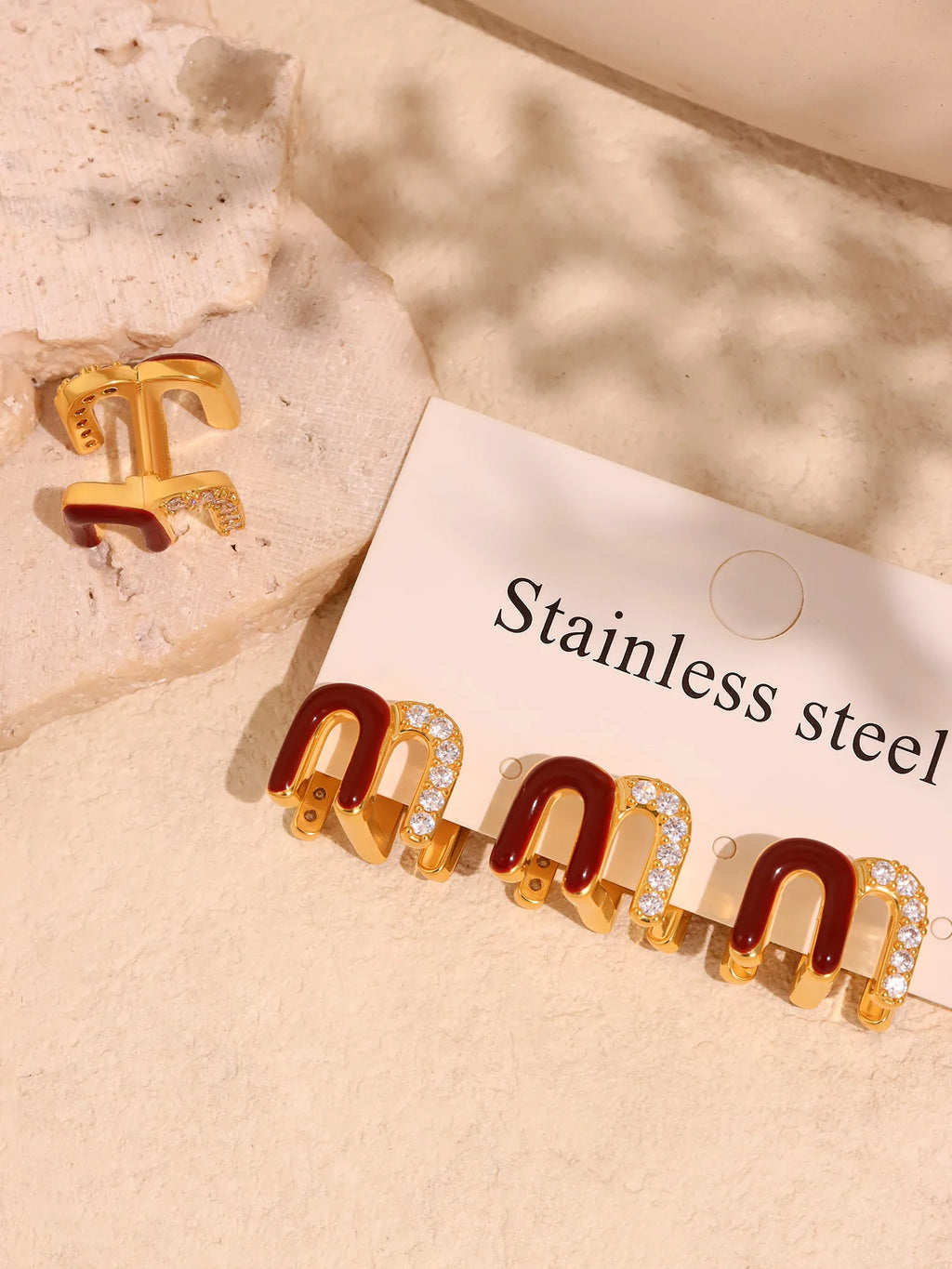 Modern Red Enamel Earrings For Women Copper Gold Plated Female Ear Studs Girls Charming Daily Jewelry