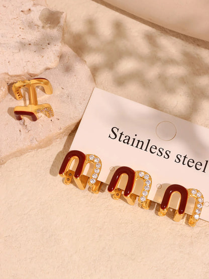 Modern Red Enamel Earrings For Women Copper Gold Plated Female Ear Studs Girls Charming Daily Jewelry