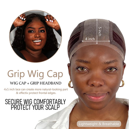 Wig Cap with Grip Band for Keeping Wigs in Place, More Full Cap-wide Transparent Lace for Lace Front Wigs